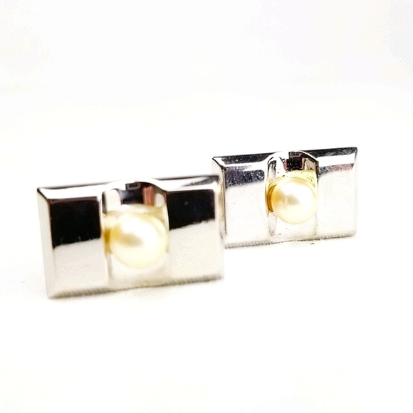 Vtg Akoya Pearl & Sterling Silver Cuff Links EVC - Picture 2 of 12